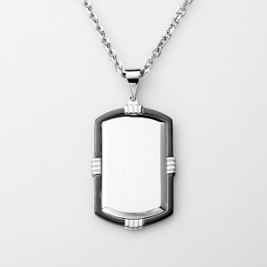 Stainless Steel Two-Tone Black Plated Dog Tag Pendant Men\\ s Necklace Chain