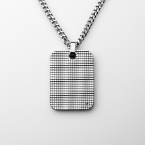 Stainless Steel Men\\ s Engravable Dog Tag Pendant Cubic Zirconia Stone Fence Pattern Necklace