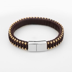 Stainless Steel Bead Rannekoru Multi-Layer Braided Leather Bracelet with Magnetic Class